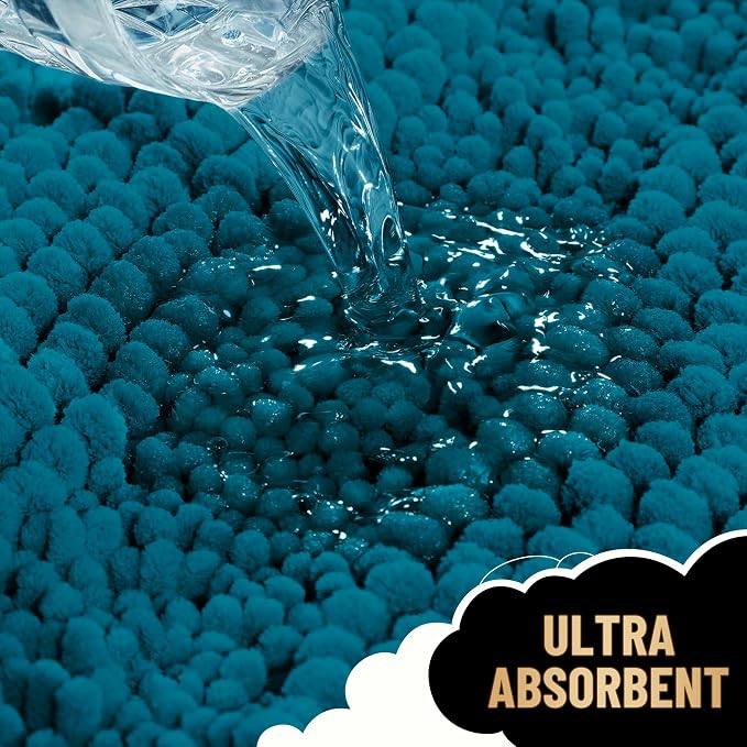 OLANLY Thick Bathroom Runner Rugs 47x17, Extra Absorbent Chenille Striped Bath Rugs, Rubber Backing, Machine Wash Dry, Long Bath Mats for Bathroom, Tub and Shower, Home Decor Accessories, Peacock Blue