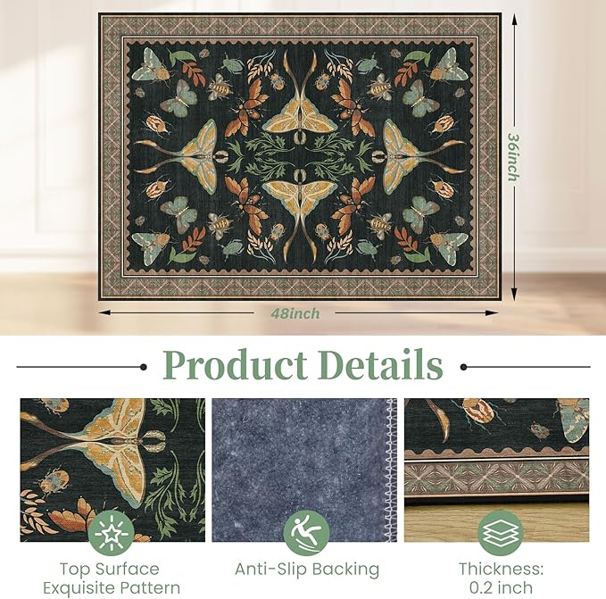 Office Chair Mat for Hardwood Floor & Tile Floor,36"x48"Heavy Duty Desk Chair Mat for Hard Floors, Under Desk Rug for Rolling Computer Chair,Anti Slip,Low Pile Carpet Floor-Colorful Insects