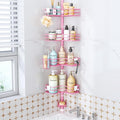 HapiRm Corner Shower Caddy Organizer - Shower Organizer Corner with Soap Holder, Toothbrush Holder and 4 Hooks, Rustproof Bathroom Shelf Tension Pole Available for 27.6 to 108.3 Inch - Pink