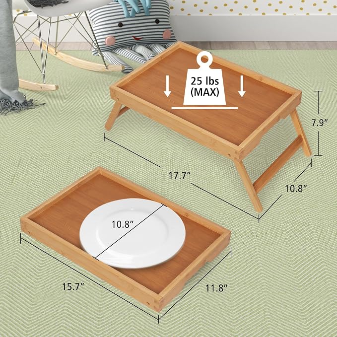 Artmeer Bed Tray Table with Folding Legs,Bamboo Breakfast in Bed for TV Table, Laptop Computer Tray,Eating,Snack Tray Beige 2 Pack(Beige)