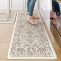 KIMODE Kitchen Mats for Floor Cushioned Anti Fatigue 2 Piece,Boho Farmhouse Kitchen Rugs Non Slip 20" x 47"+20" x 32",Wide Memory Foam Kitchen Mat Carpet for Laundry Office Home,Khaki