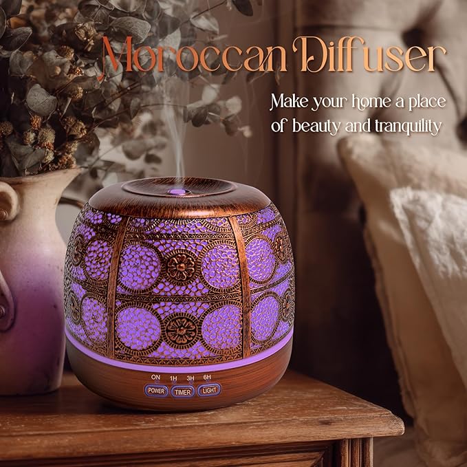 ARVIDSSON 500ml Essential Oil Diffuser, Metal Diffusers for Essential Oils, Aromatherapy Oil Diffuser for Large Room, Color Changing Mood Light & Mist Timer Setting, Gift for Women