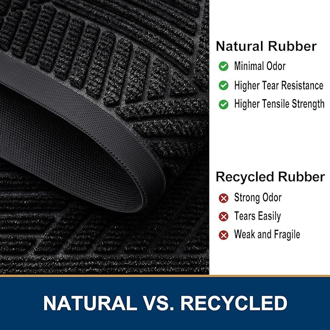 Smiry Front Door Mat Outside Entrance, Heavy Duty Sturdy Natural Rubber Doormat, Trap Dirt and Moisture, Easy Clean Low Profile Mats for Indoor Outdoor Entry, Irregular Triangle (33x21, Black)