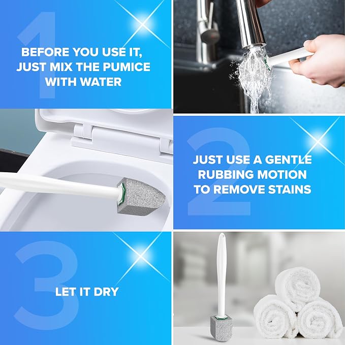 DISIWENE Pumice Cleaning Stone with Handle Toilet Bowl Cleaner Hard Water Ring Remover for Bath/Pool/Kitchen/Household Cleaning (5, 5 Pack with Twist-Off Handle)