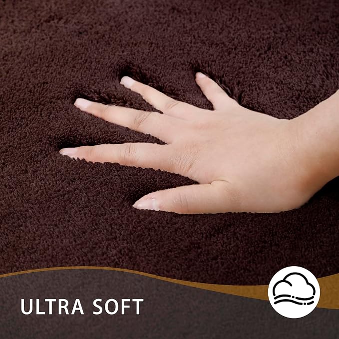MINIDEAR Toilet Rugs 24x20 - U Shaped Dark Brown Thick Memory Foam Contour Rugs,Ultra Soft & Plush Fluffy, Non-Slip, Quick Dry, Absorbent Washable Floor Microfiber Mat for Home Decor Accessories