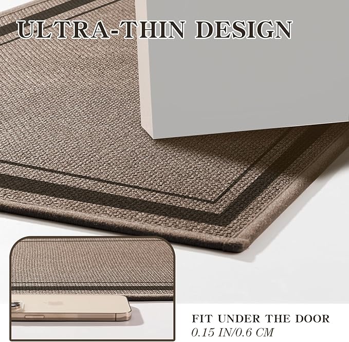 chakme 5 Piece Bathroom Rug Sets, Ultra Thin Bath Mat Quick Dry, Absorbent Non Slip Machine Washable, Dark Beige, 17" x 24" Geometric