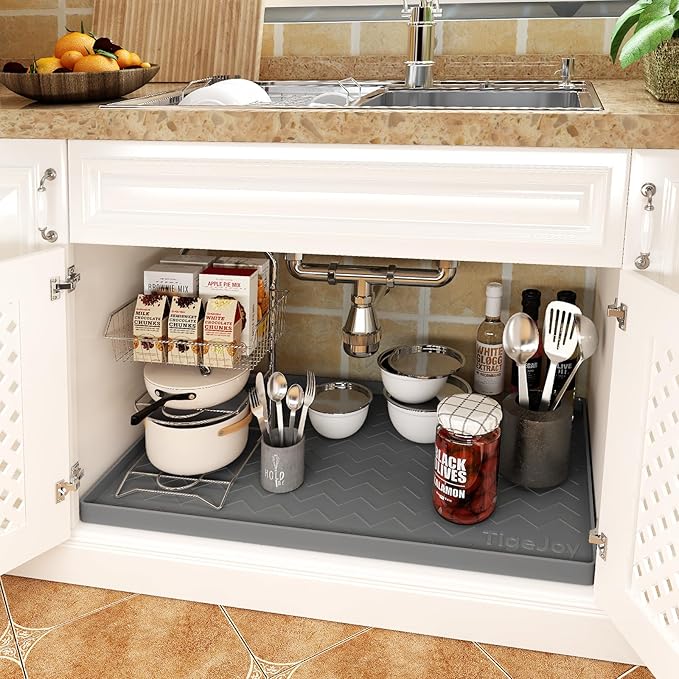 TigeJoy 25" x 19" Under Sink Mats for Kitchen Waterproof, Leak-Proof Silicone Mat Sink Protector and Cabinet Liner, Kitchen Essentials Organizer and Storage, Boot or Shoe Tray, Pet Feeding Mat