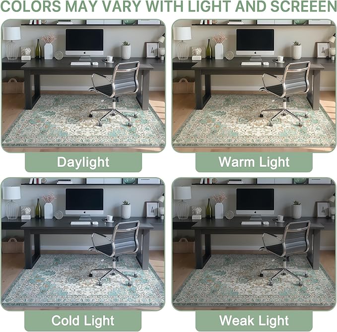 48"x72" Office Chair Mat for Hardwood Tile Floor, Under Desk Carpet Protector for Rolling Computer Chair Mat, Machine Washable Area Rug, Anti-Slip 1/5" Thick Low Pile Thin Vinyl Floor Mat, Cyan
