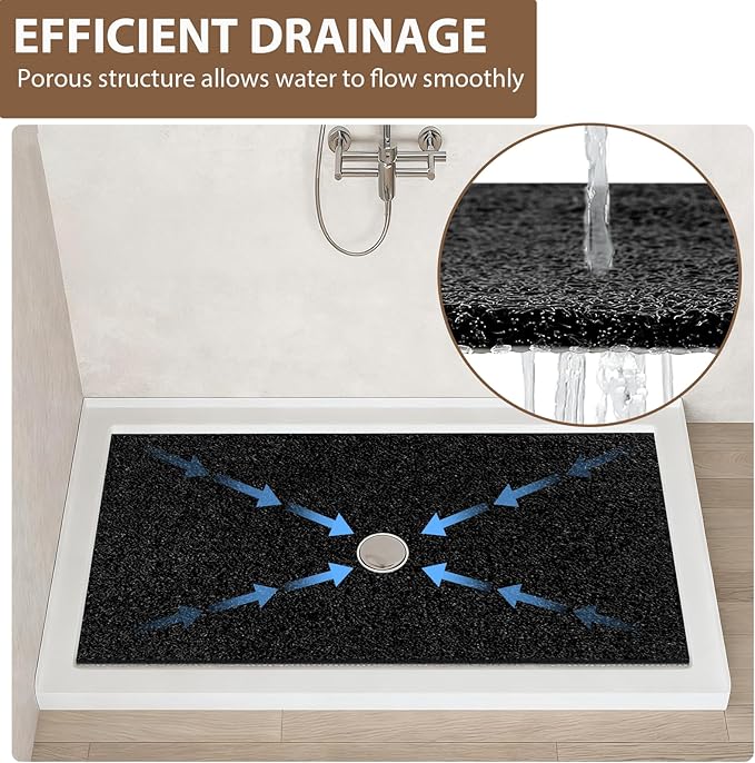 Extra Large Non Slip Shower Mat: 39.4x27.5 inch Loofah Shower Mat for Inside Shower with Drain Hole in Middle, Soft PVC Anti-Slip Shower Stall Mats for Bathroom,Wet Area, Quick Drying