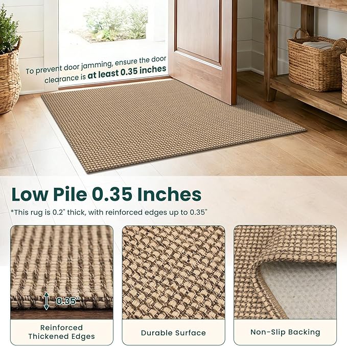 KOZYFLY Washable Area Rug 5x7 ft Rubber Backed Non Slip Rugs for Living Room Braided Cotton Bedroom Rug Woven Office Rugs Indoor Floor Carpets for Dining Bedroom Living Room, Orange Beige/Tan/Brown