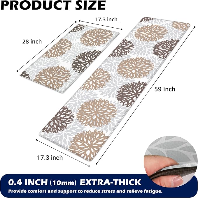 Kitchen Mats Set of 2 Cushioned Anti Fatigue Kitchen Rugs Non Slip Waterproof Kitchen Runner Memory Foam Kitchen Floor Mat Comfort Standing Mat for Sink,Office,Laundry