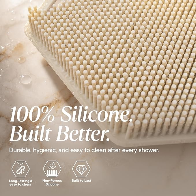 TOOLETRIES Premium Silicone Body Scrubber 2.0, Hygienic Loofah Alternative, Exfoliating Shower Scrubber for Sensitive Skin, Quick Drying & Long-Lasting Bathroom Essentials for Men & Women - Sand