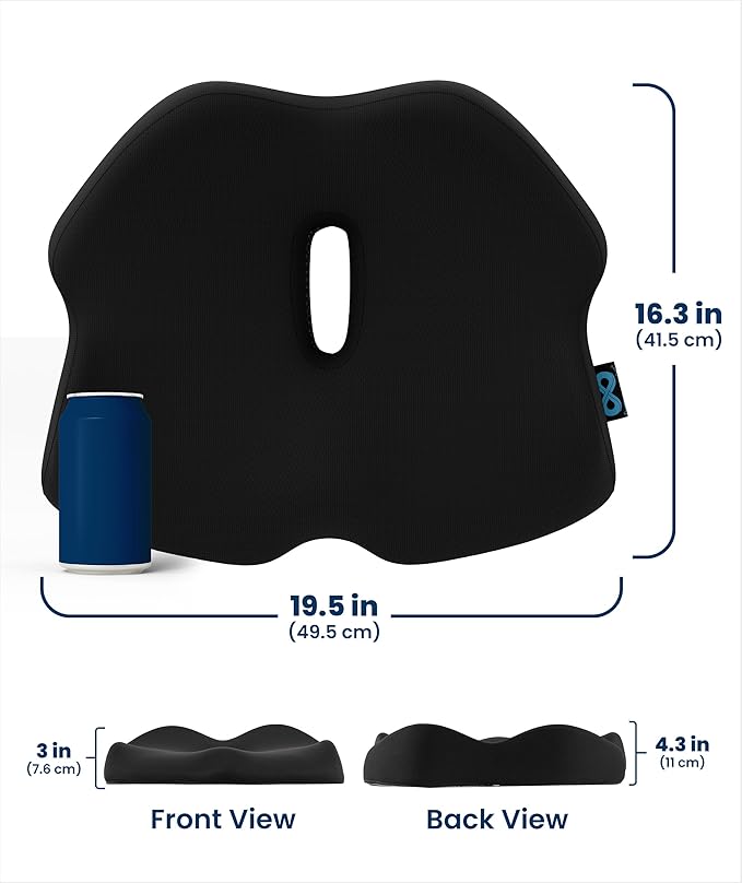 Doctor Recommended Memory Foam Seat Cushion for Office Chairs & Car - Ergonomic Office Desk Accessories - Cushions for Tailbone Pain Relief, Sciatica