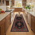 RELEANY Area Rugs Runner 2'6"x8' Washable Non-Slip, Floral Vintage Distress Medallion Carpet for Kitchen Hallway Bedroom Beside Laundry Room Bathroom, Red Black