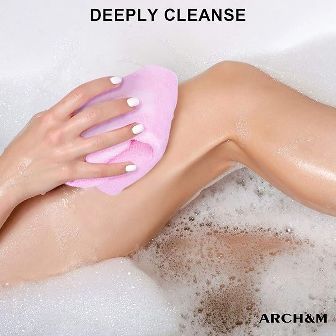ARCH&M 3-Pack Premium Nylon Exfoliating Towel - 35-Inch Quick-Dry, Hygienic Japanese Washcloth for Body & Back - Durable, Machine Washable, Long-Lasting (Peach Purple Pink)