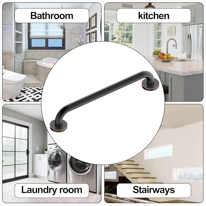 16 Inch Grab Bar 304 Stainless Steel Anti-Slip Bathroom Safety Handrail Wall Mount Assist Grip for Elderly Handicap Bathtub Shower Toilet,GB-4023-ORB, Oil Rubbed Bronze