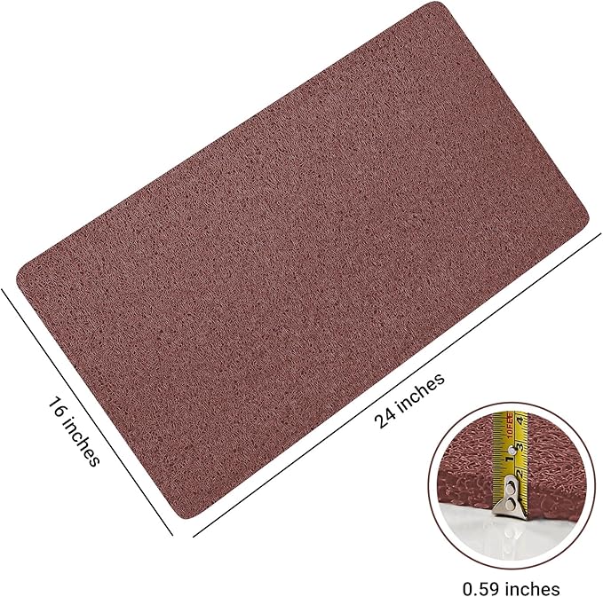 LuxStep Shower Mat Bathtub Mat,24x16 inch, Non-Slip Bath Mat with Drain, Quick Drying PVC Loofah Bathmat for Tub,Shower,Bathroom,Reddish Brown