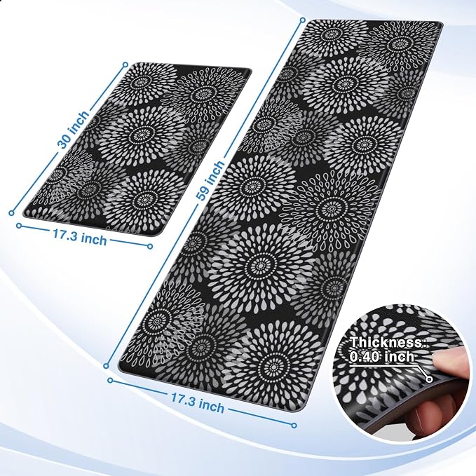 LuxStep Kitchen Mat Cushioned Rugs Anti-Fatigue Mats for Kitchen Floor,Waterproof Non-Slip Mats and Rugs Set for Office,Floor,Laundry 17.3"×30"+17.3"×59",Black