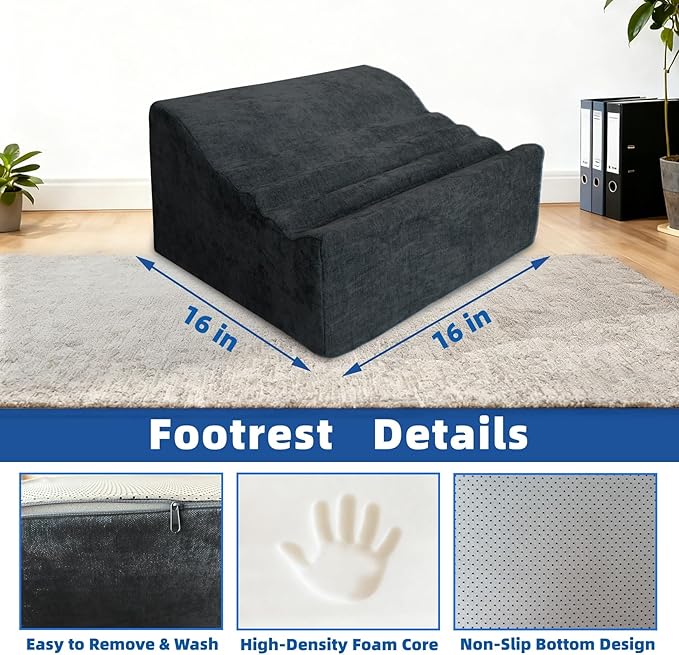 Foot Rest Under Desk, Ergonomic Foot Stool, Comfortable Office Footrest with Curved Design, with Washable Cover for Home and Office, Relieves Leg Pressure (Dark Gray)