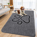 Smiry Dog Door Mat for Muddy Paws, Absorbent Dirt Trapper Non Slip Quick Dry Washable Chenille Mat for Mud Dogs, Entry Rug for Indoor and Outdoor (59x35 Inches, Dark Grey and Black)