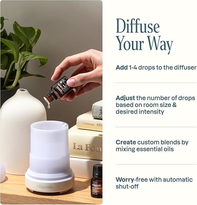 Cliganic Signature Essential Oils Diffuser Set – Aromatherapy Humidifier with LED for Home, Office & Bedroom Includes Peppermint, Lavender, Tea Tree & Orange Essential Oils Christmas Gift Kit
