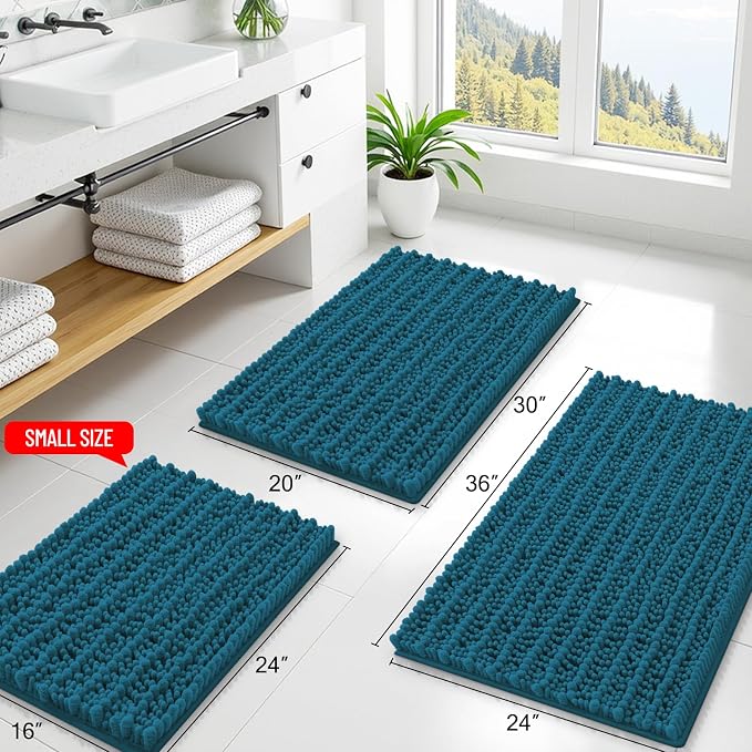 Smiry Bathroom Rugs Mat 30x20, Extra Soft Absorbent Chenille Bath Rugs, Non Slip Rubber Backing Machine Washable Quick Dry Bath Mats for Bathroom Floor, Tub, Shower, Home Accessories, Peacock Blue