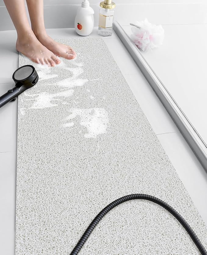 OTHWAY Shower Mat Non Slip Without Suction Cups, Quick Drying Bathtub Mat Non Slip for Shower Bathroom, PVC Loofah Shower Mat for Wet Areas (White)