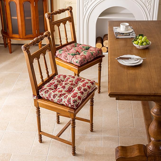 vctops Farmhouse Floral Print Chair Cushions with Ties U-Shaped Soft Comfortable Chair Pads Non Slip Seat Cushions for Indoor Dining Room and Kitchen Chairs (Flower A,16"x16")