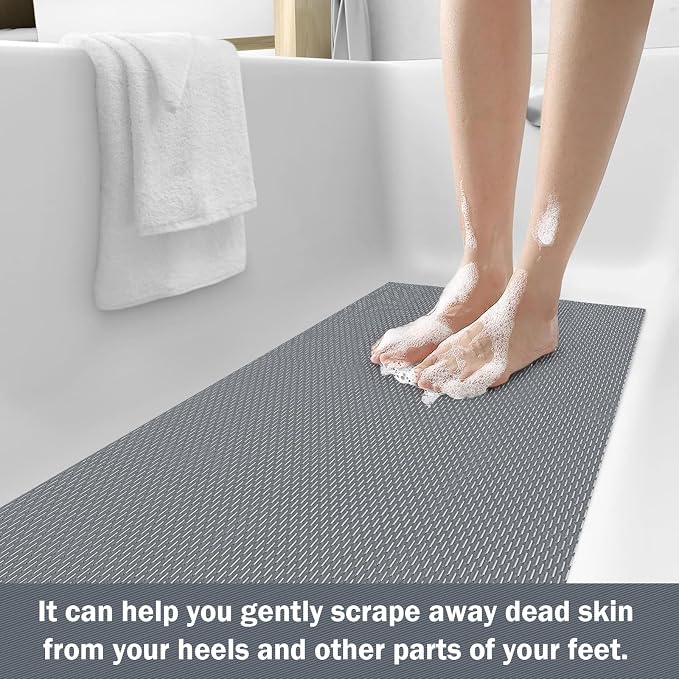 Bathroom Non Slip Shower Mat, Gray 24x16 Inch Bathtub Mat, Non Slip Bathroom Mat for Elderly and Kids, Easy to Dry, Fast-Dry Drainage Hole, Easy to Prune
