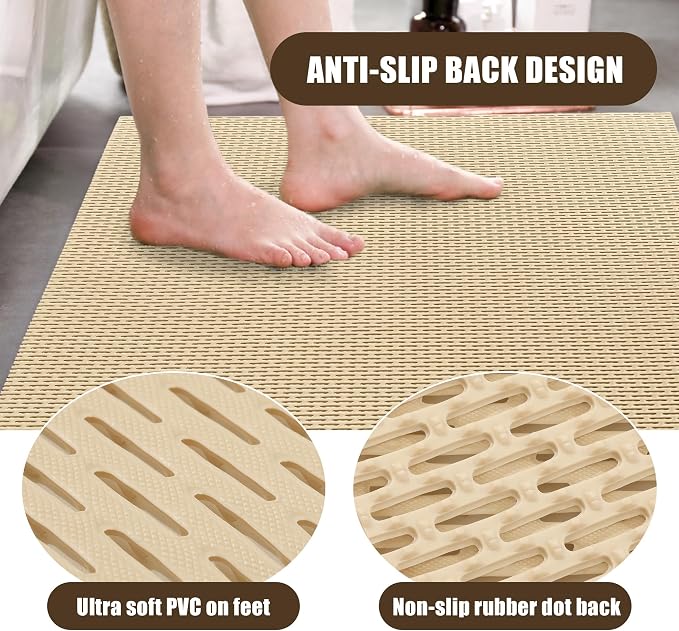 HOMBYS 47 x 32 Extra Large Shower Mat for Shower Stall Tub, Non Slip Bath Mat Bathroom Accessories, PVC Mats for Shower and Bathroom, Quick Drying, (Khaki, 47"x32")