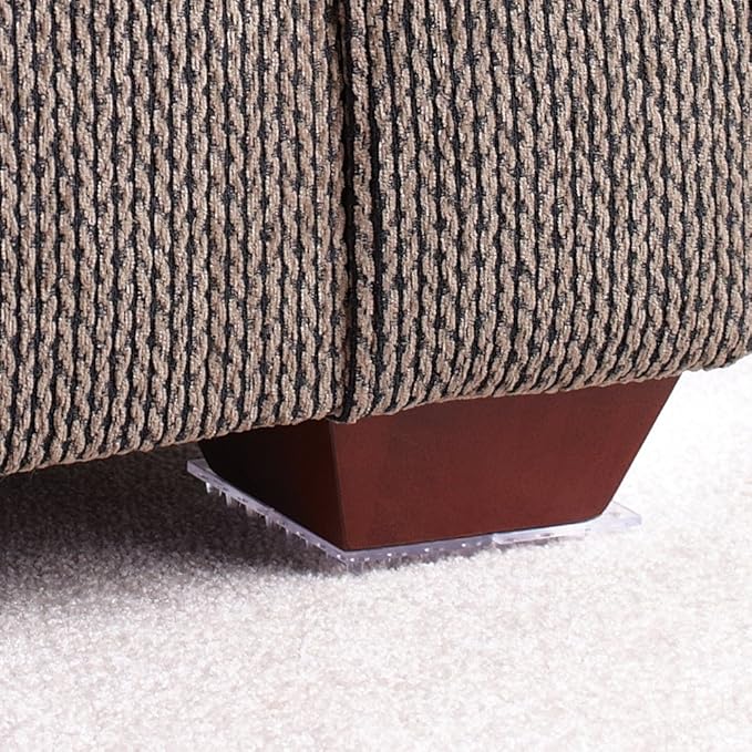 SoftTouch 4" Square Adhesive Anti-Dent Carpet Protectors with 3/8" Spiked Bottom, Self-Stick Spiked Furniture Pads for Tables, Beds, Sofas, Chairs, Set of 2, Clear