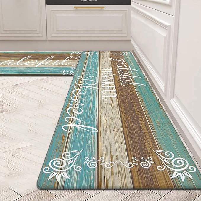 HEBE Anti Fatigue Kitchen Mat Set of 2 Non Slip Cushioned Kitchen Mats for Floor Waterproof Farmhouse Kitchen Rugs and Mats Set Comfort Standing Desk Mat Carpet for Sink,Office,Laundry