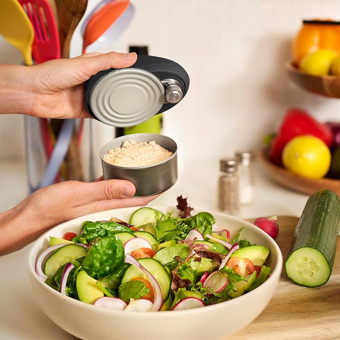 bella Automatic Can Opener, Hands Free, Battery Operated, Cordless, Stainless steel blade to open any Size Can with Magnet to Safely Remove Lid, Seamless Opening Decreases Sharp Edges, Slate