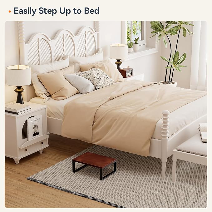 Solid Wooden Step Stool for Adults Seniors Non-Slip, Heavy Duty Bed Steps for High Beds with 500 LBS Capacity, Portable Bedside Step Stool Easy Assembly