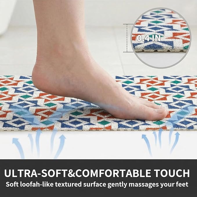 Square Shower Mat Non Slip, 24 x 24 Inch PVC Loofah Shower Floor Mats for Wet Areas, Soft Comfortable Bath Mats for Bathroom, Foot Scrubber Anti Slip Bath Mat, Quick Drying