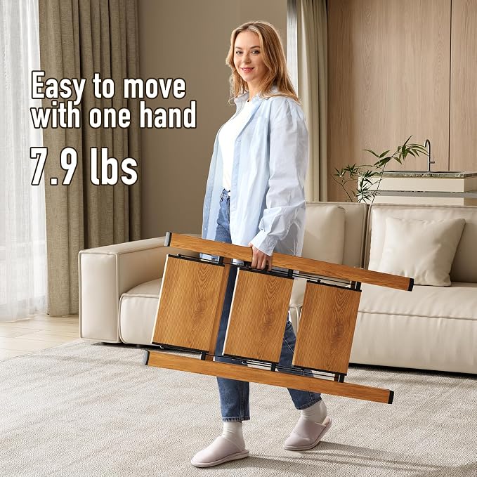 Mayi Plus 3 Step Ladder,Aluminum Folding Step Stool for Adults,Step Ladder with Wide Anti-Slip Pedal,330 lbs Capacity for Home,Office,Kitchen,Library(Woodgrain)