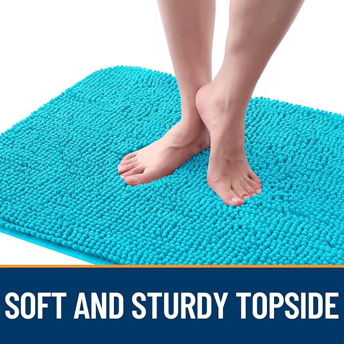 OLANLY Dog Door Mat for Muddy Paws 70x24, Absorbs Moisture and Dirt, Absorbent Non-Slip Washable Doormat, Quick Dry Chenille Mud Mat for Dogs, Entry Indoor Entryway Carpet for Inside Floor, Aqua Blue