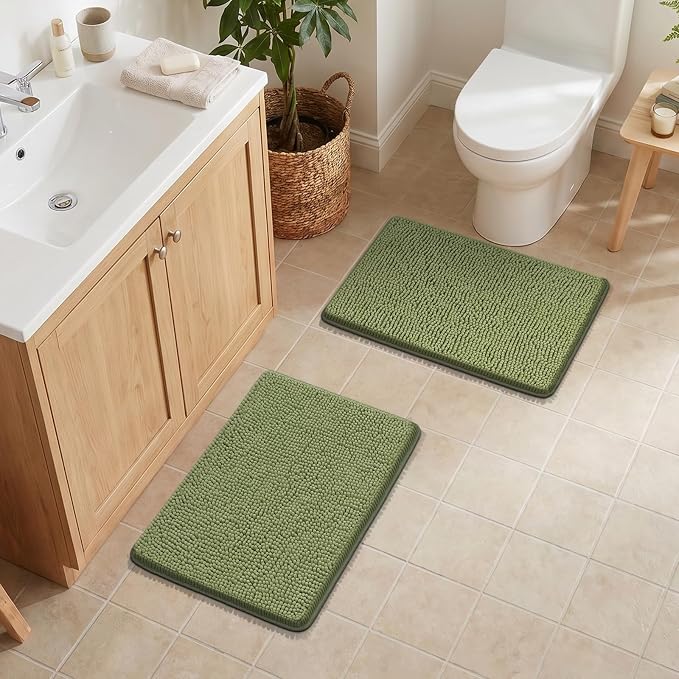 Bcoimo Bathroom Rug Set, Chenille Bathroom Rugs, Absorbent Non Slip Plush Bath Mats, Machine Washable Fast Drying Floor Mats for Tub, Shower, Sink, Vanity