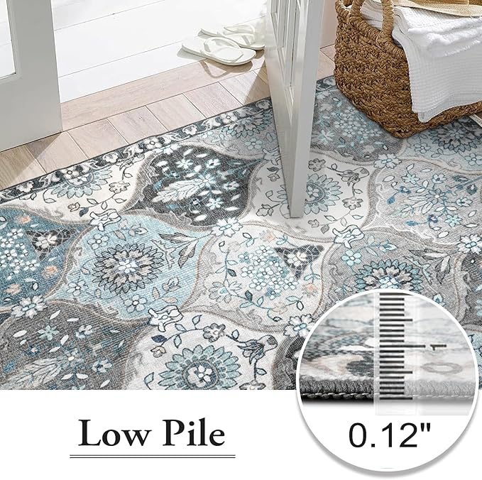 Lahome Moroccan Washable Living Room Rug, 5x8 Rugs for Bedroom Dining Room, Soft Non-Slip Non Shedding Boho Distressed Throw Carpet for Nursery Office Elise, Blue