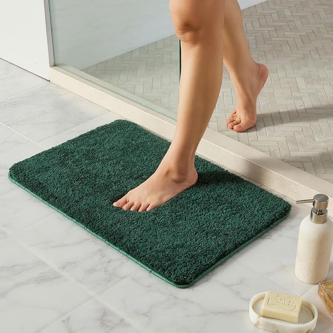 TYUU Bathroom Rugs Non Slip Washable, Ultra Soft Super Absorbent Quick Dry Small Bath Mat with Rubber Backing for Bathroom Floor, Shower, or Sink, Dark Green 16" x 24"