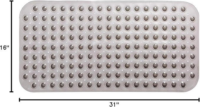 Medium Non-Slip Bathtub & Shower Mat 31x16 (Smooth/Non-Textured Tubs Only) Safe, Clean, Machine-Washable, Superior Grip&Drainage, Vinyl, Transparent Gray (Grey)
