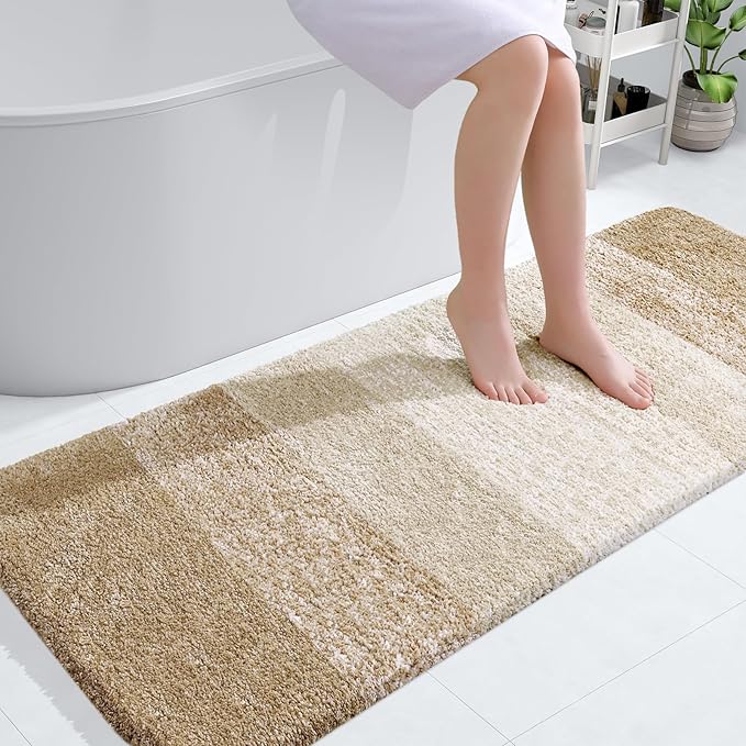 OLANLY Large Bathroom Rugs Mat 50x30, Extra Soft Absorbent Microfiber Bath Rugs, Rubber Backing, Quick Dry, Machine Washable Bath Mats for Bathroom Floor, Tub and Shower, Home Decor Accessories, Tan