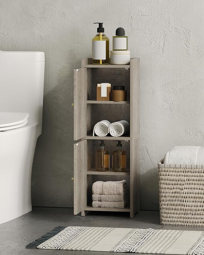 Hzuaneri Bathroom Storage Cabinet, Small Corner Floor Cabinet with 2 Doors and Adjustable Shelf, Narrow Toilet Paper Cabinets, Bathroom Organizer for Small Spaces, 7.9" D x 9.8" W x 29.5" H Greige