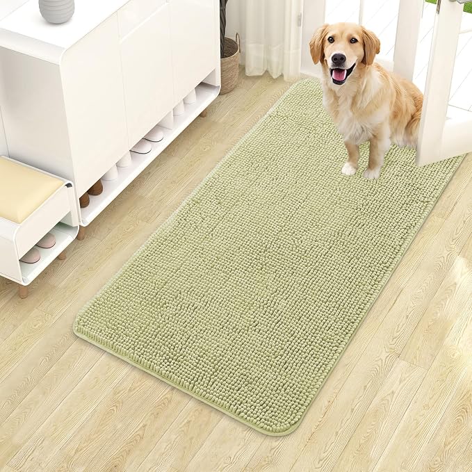OLANLY Dog Door Mat for Muddy Paws 40x24, Absorbs Moisture and Dirt, Absorbent Non-Slip Washable Doormat, Quick Dry Chenille Mud Mat for Dogs, Entry Indoor Entryway Carpet for Inside Floor, Vanilla