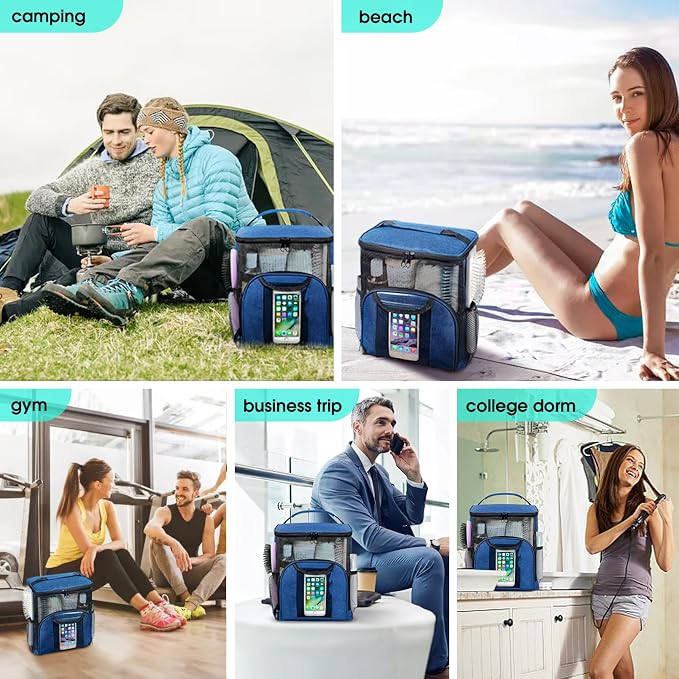 Attmu Mesh Shower Caddy Portable Dorm Tote Bag, Quick Dry Hanging Toiletry Bag, Large Capacity Shower Bag for College Dorm Room Essentials for Boys and Girls for Bath Camping (Blue)