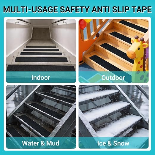 Anti Slip Tape, 5 Inch x 35 Ft Grip Tape for Stairs Outdoor/Indoor, Waterproof Non Skid Roll for Stair Treads Non Slip, High Traction Friction Abrasive Adhesive Stair Steps – Black