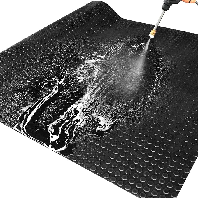 Heavy Duty Coin-Grip Rubber Flooring Roll 4x8 FT, Multi-Purpose Waterproof Anti-Slip Floor Mat, Easy to Clean Under Equipment, Mats for Garage, Gym, Stable, Basement, Kennel
