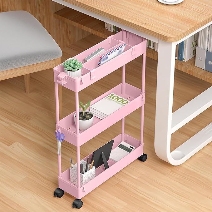 SPACELEAD 2-piece Set Slim Storage Cart 3 Tier,Bathroom Organizer Rolling Utility,Mobile Shelving Unit Slide Out for Office, Kitchen, Laundry Room & Narrow Places