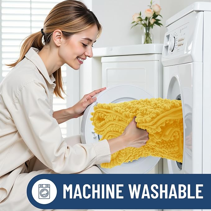 Smiry Bathroom Rugs Mat 47x17, Extra Soft Absorbent Chenille Bath Rugs, Non Slip Rubber Backing Machine Washable Quick Dry Bath Mats for Bathroom Floor, Tub, Shower, Home Decor Accessories, Yellow