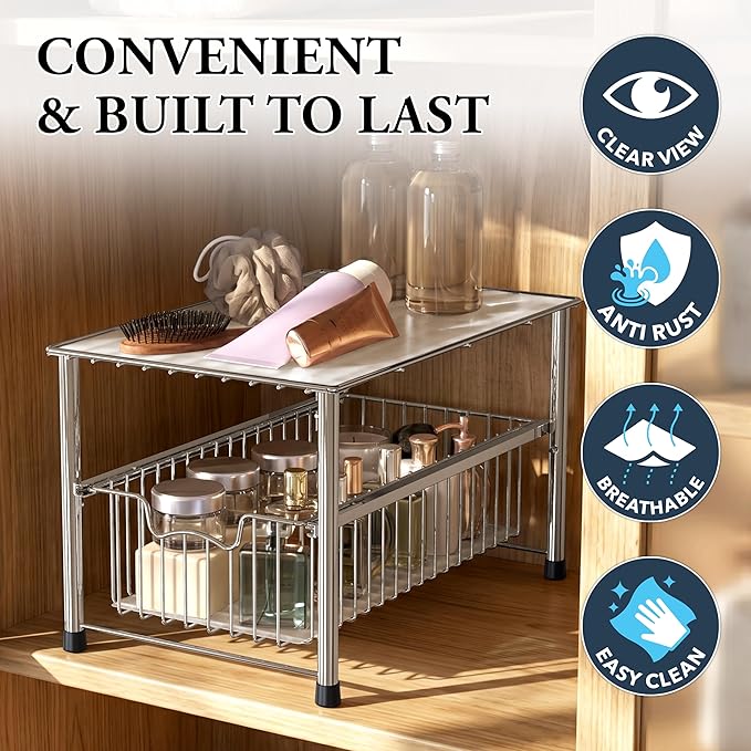 Simple Houseware Chrome Metal Stackable Storage Rack, 16.75 in L x 10.8 in W x 10.25 in H